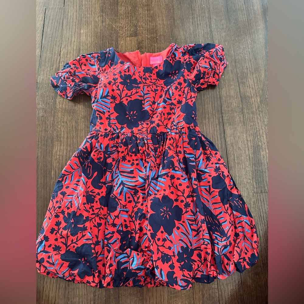 Floral Kids Dress in Red and Blue